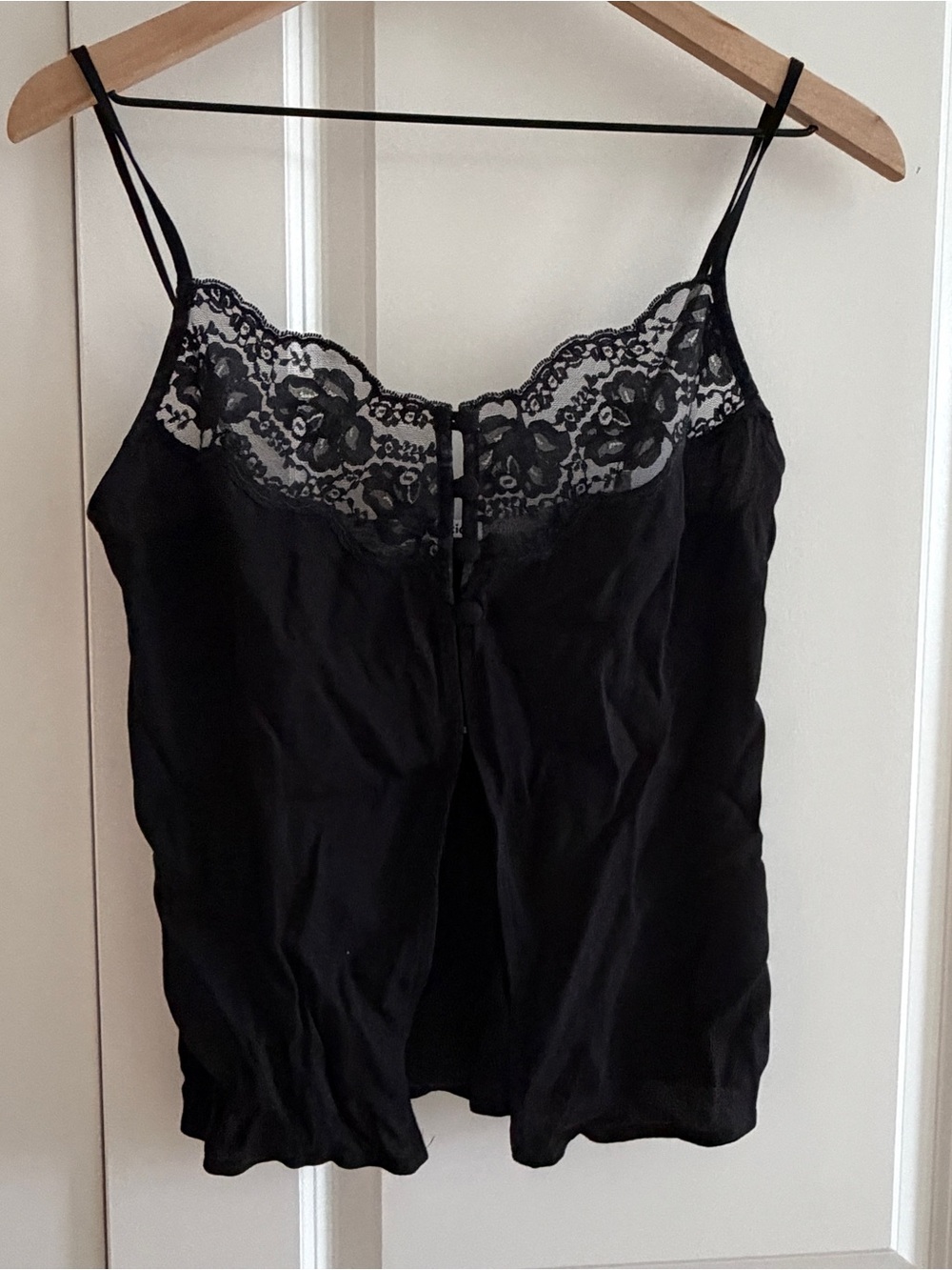 Reformation Black Lace-Trim Silk Cami